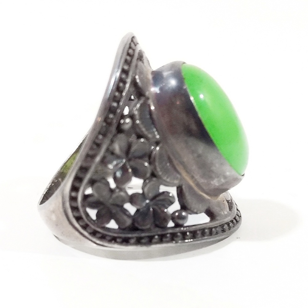 Antique Jade & Sterling Silver Filigree Ring- 6.5 - Picture 7 of 8